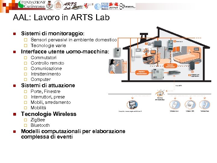 AAL: Lavoro in ARTS Lab n Sistemi di monitoraggio: ¨ ¨ n Interfacce utente