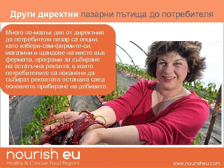 Други директни пазарни пътища до потребителя Много по-малък дял от директния до потребителя пазар