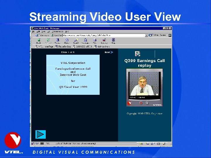 Streaming Video User View DIGITAL VISUAL COMMUNICATIONS 