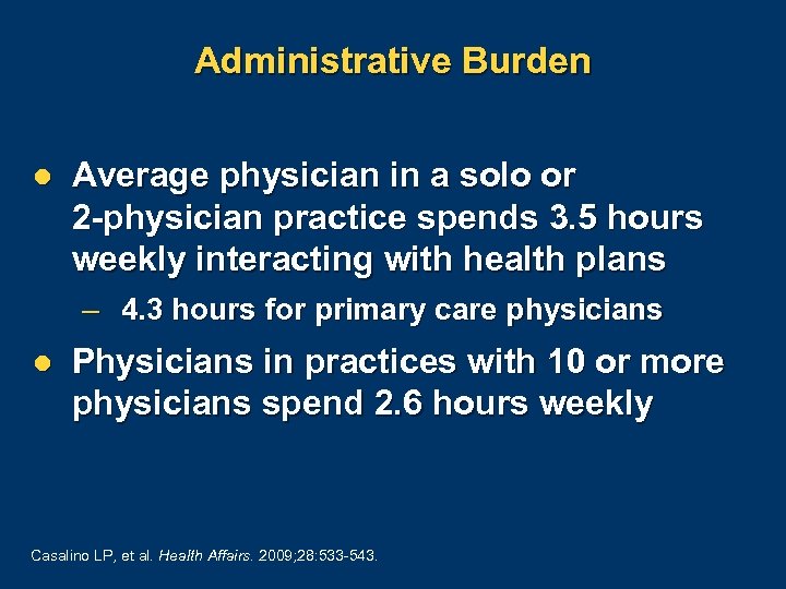 Administrative Burden l Average physician in a solo or 2 -physician practice spends 3.