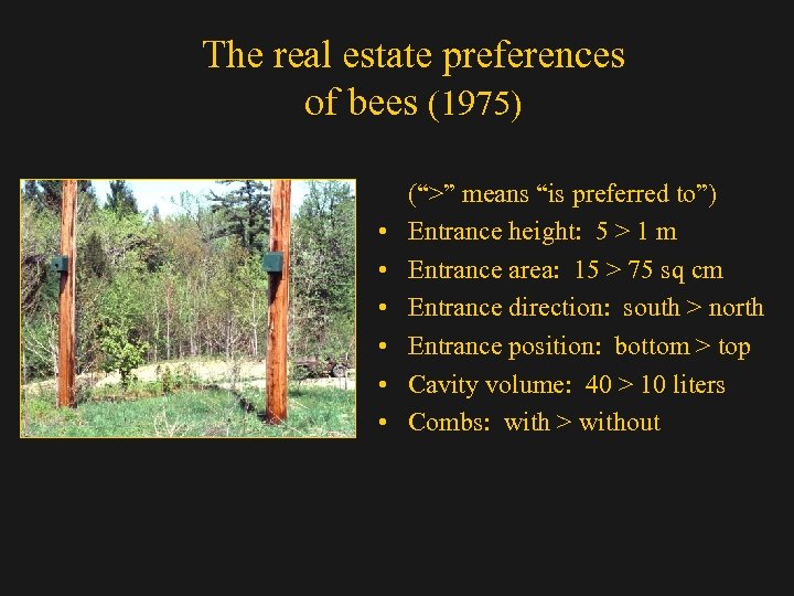The real estate preferences of bees (1975) • • • (“>” means “is preferred