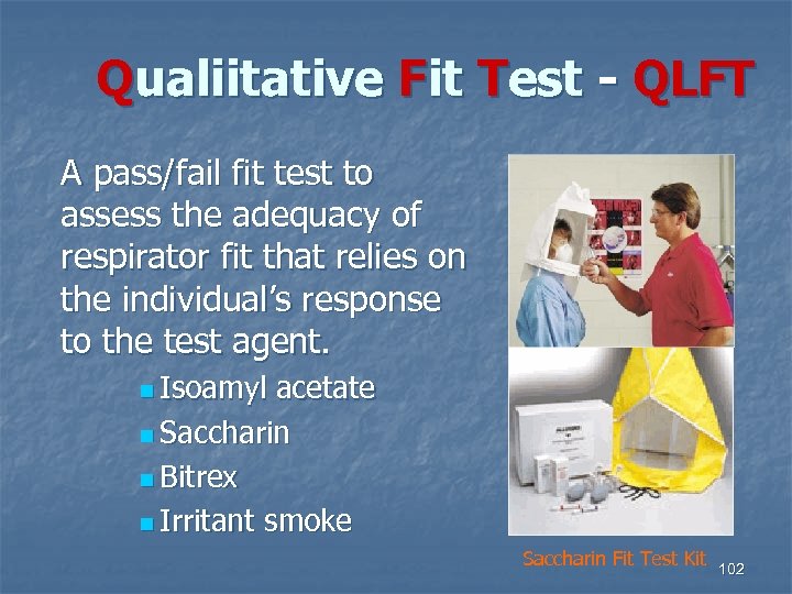 Qualiitative Fit Test - QLFT A pass/fail fit test to assess the adequacy of