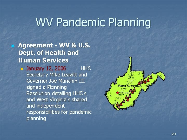 WV Pandemic Planning n Agreement - WV & U. S. Dept. of Health and