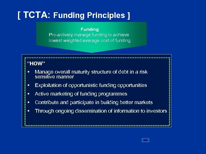 [ TCTA: Funding Principles ] Funding Pro-actively manage funding to achieve lowest weighted average