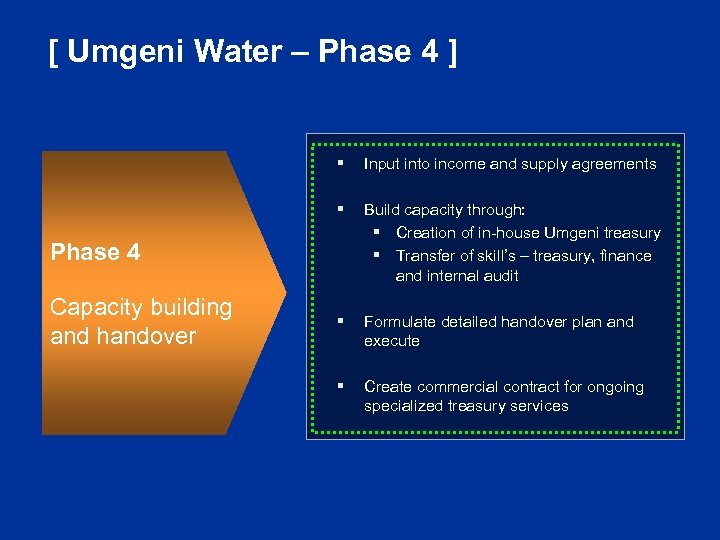 [ Umgeni Water – Phase 4 ] § Input into income and supply agreements