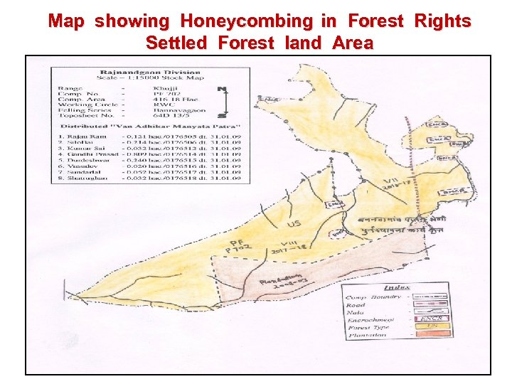 Map showing Honeycombing in Forest Rights Settled Forest land Area 