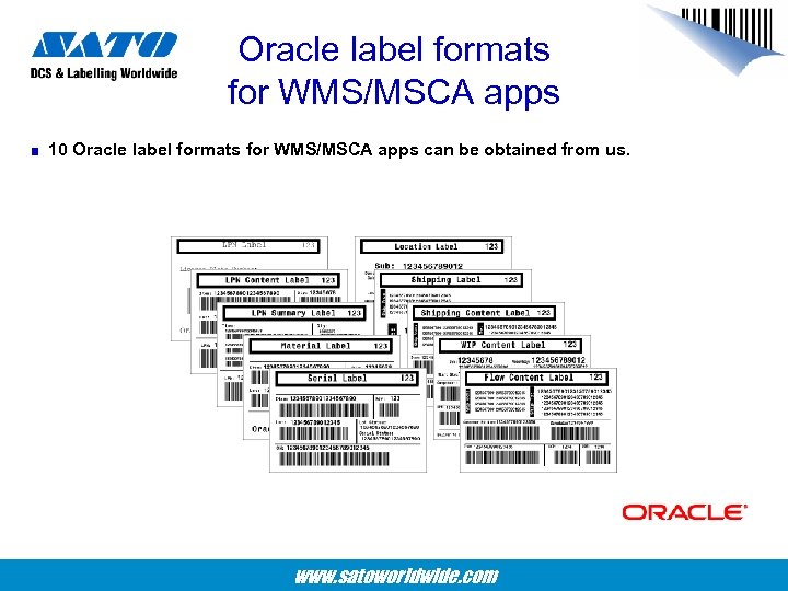 Oracle label formats for WMS/MSCA apps 10 Oracle label formats for WMS/MSCA apps can
