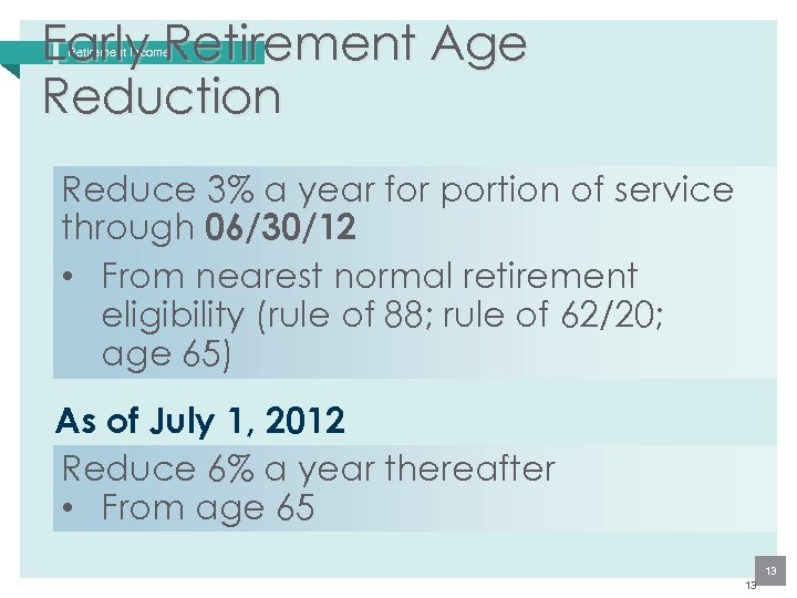 Retirement Income Overview Benefit Options Presented by