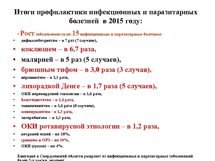 Итоги профилактики инфекционных и паразитарных болезней в 2015 году: Рост заболеваемости по 15 инфекционным