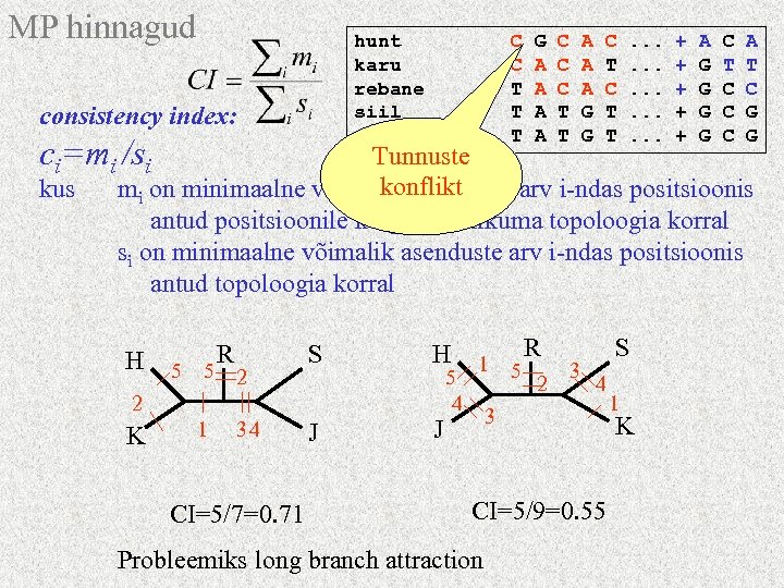 MP hinnagud hunt karu rebane siil jänes consistency index: ci=mi /si kus C C