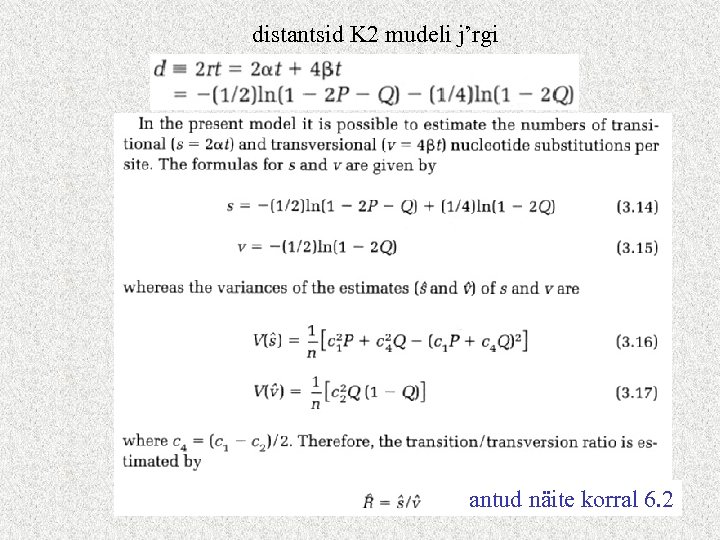 distantsid K 2 mudeli j’rgi antud näite korral 6. 2 