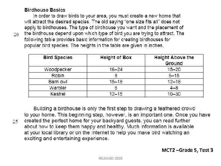 MCT 2 –Grade 5, Test 3 RELEASED 2010 