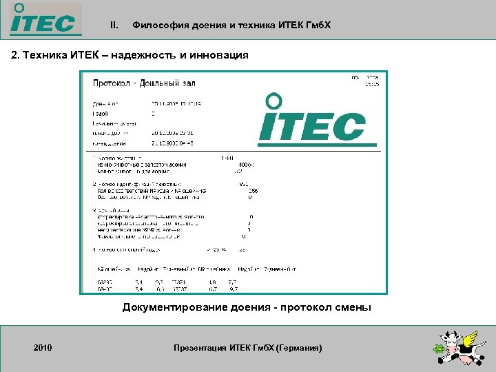 II. Философия доения и техника ИТЕК Гмб. Х 2. Техника ИТЕК – надежность и