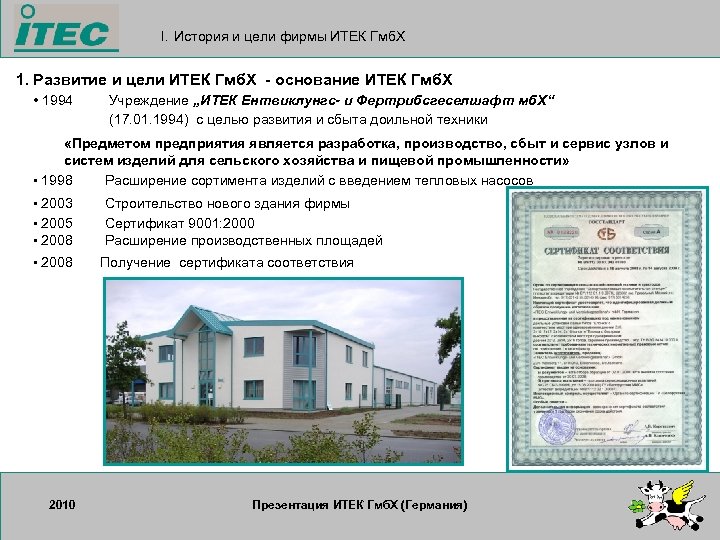 I. История и цели фирмы ИТЕК Гмб. Х 1. Развитие и цели ИТЕК Гмб.