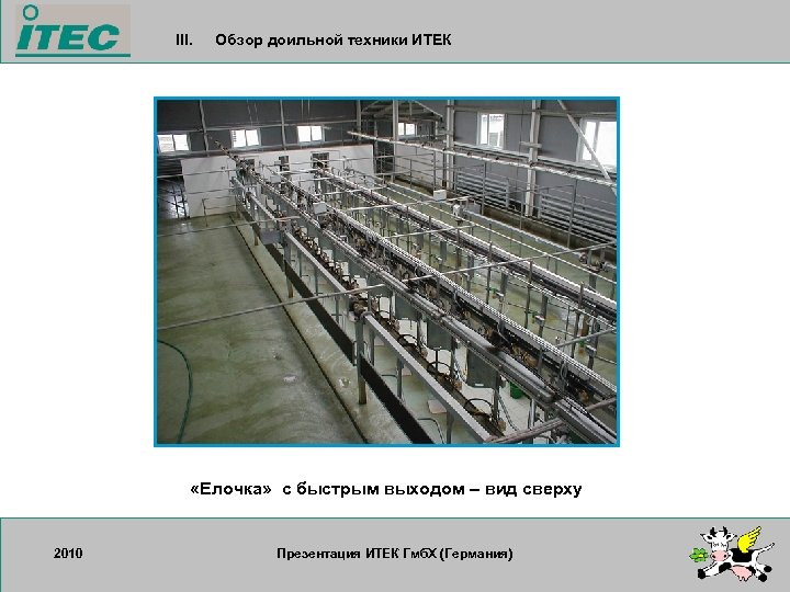 III. Обзор доильной техники ИТЕК «Елочка» с быстрым выходом – вид сверху 2010 17.