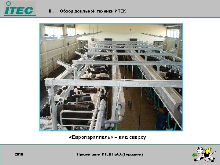 III. Обзор доильной техники ИТЕК «Европараллель» – вид сверху 2010 17. 09. 2007 Презентация