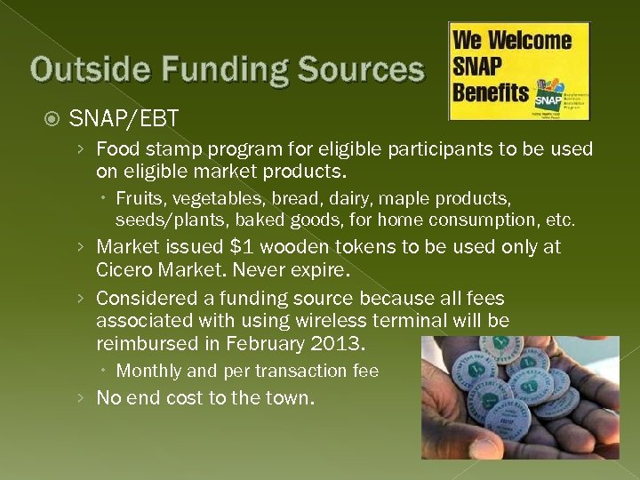 Outside Funding Sources SNAP/EBT › Food stamp program for eligible participants to be used