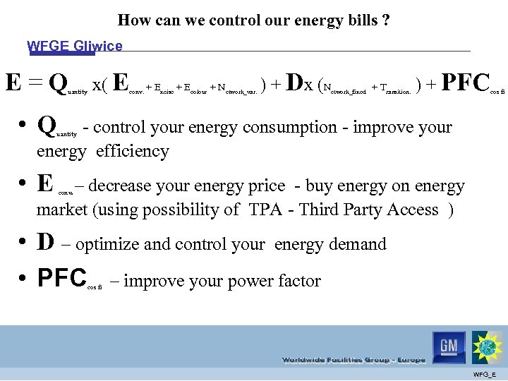 How can we control our energy bills ? WFGE Gliwice E=Q uantity • Q