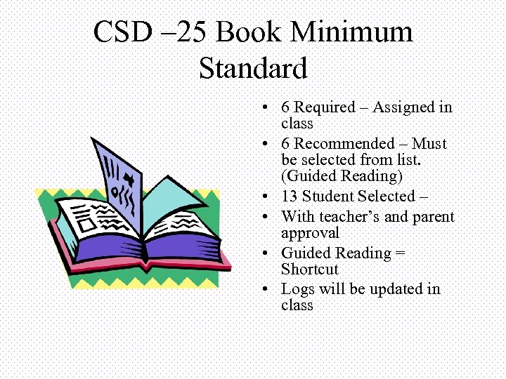 CSD – 25 Book Minimum Standard • 6 Required – Assigned in class •