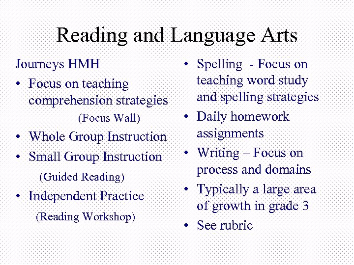 Reading and Language Arts Journeys HMH • Focus on teaching comprehension strategies (Focus Wall)