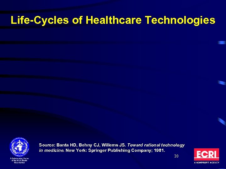 Life-Cycles of Healthcare Technologies Source: Banta HD, Behny CJ, Willems JS. Toward rational technology