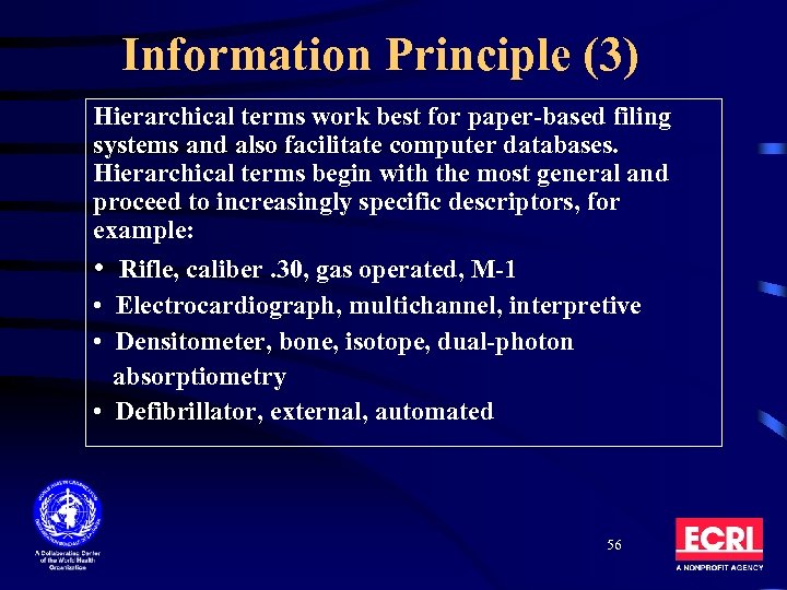 Information Principle (3) Hierarchical terms work best for paper-based filing systems and also facilitate