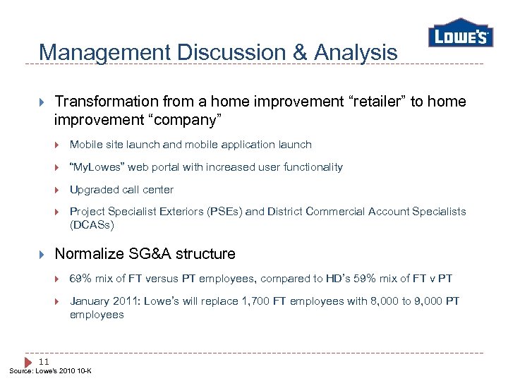 Management Discussion & Analysis Transformation from a home improvement “retailer” to home improvement “company”