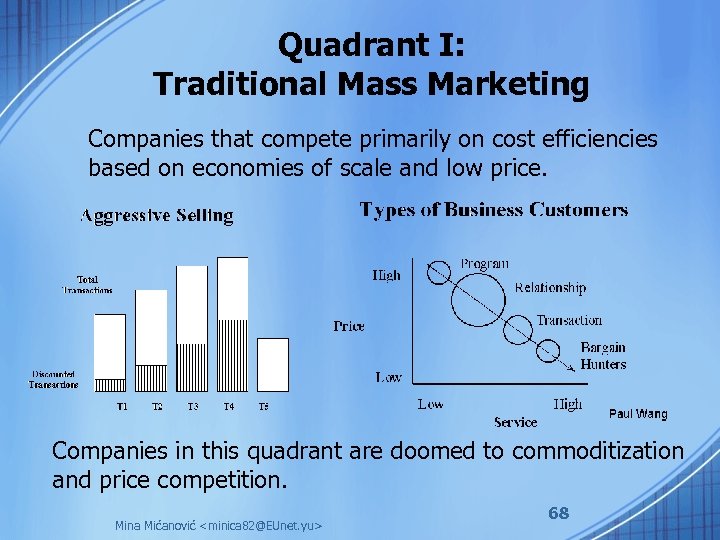 Quadrant I: Traditional Mass Marketing Companies that compete primarily on cost efficiencies based on