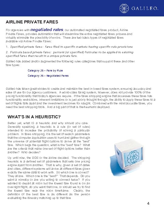 GALILEO 360° FARES AND SHOPPING WHITE PAPER AIRLINE PRIVATE FARES For agencies with negotiated