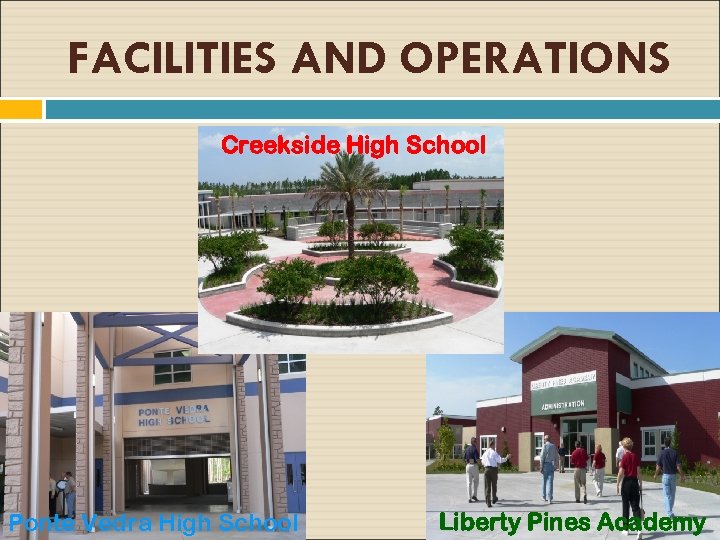 FACILITIES AND OPERATIONS Creekside High School Ponte Vedra High School Liberty Pines Academy 