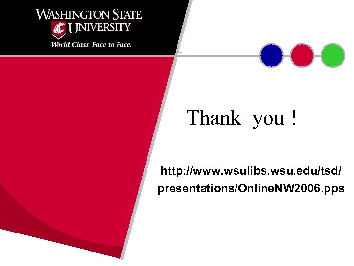 Thank you ! http: //www. wsulibs. wsu. edu/tsd/ presentations/Online. NW 2006. pps 