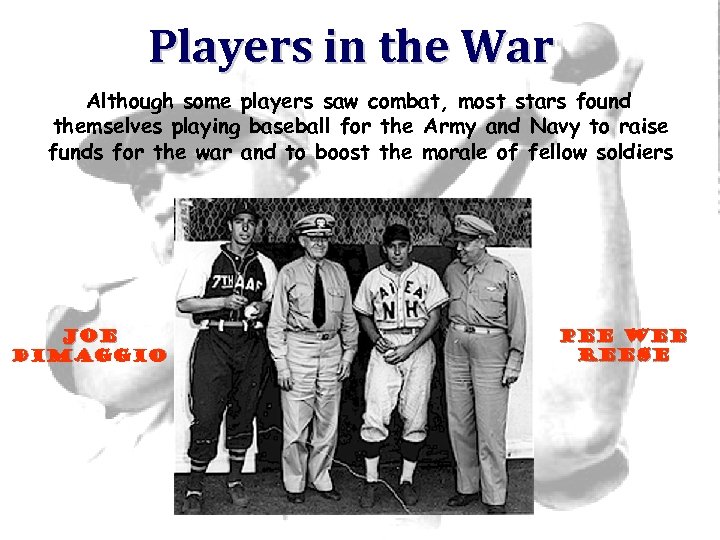 Players in the War Although some players saw combat, most stars found themselves playing