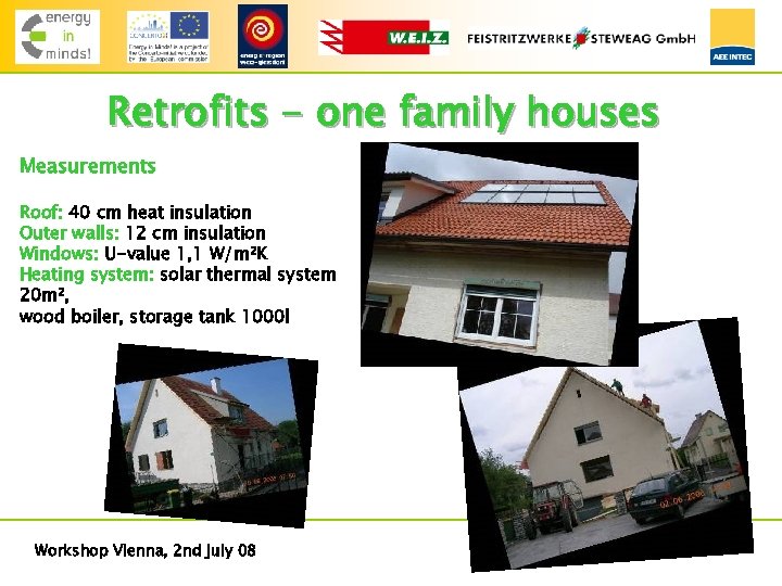 Retrofits - one family houses Measurements Roof: 40 cm heat insulation Outer walls: 12