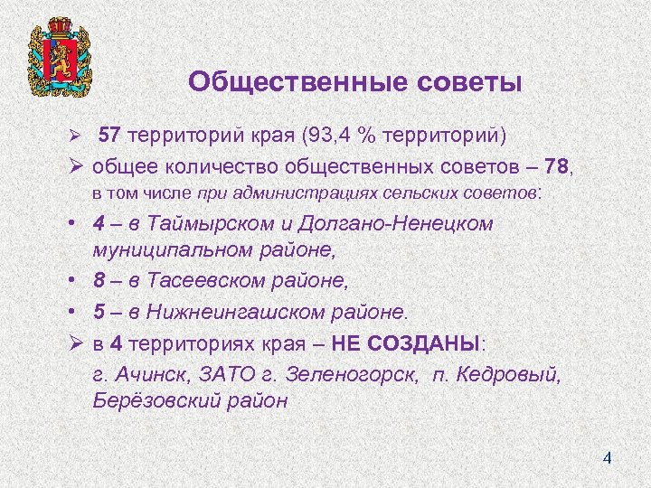 Общественные советы Ø 57 территорий края (93, 4 % территорий) Ø общее количество общественных