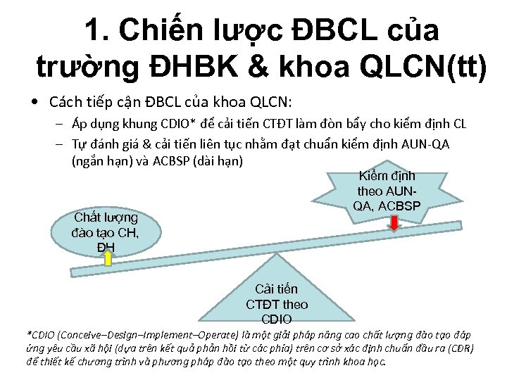 1. Chiến lược ĐBCL của trường ĐHBK & khoa QLCN(tt) • Cách tiếp cận