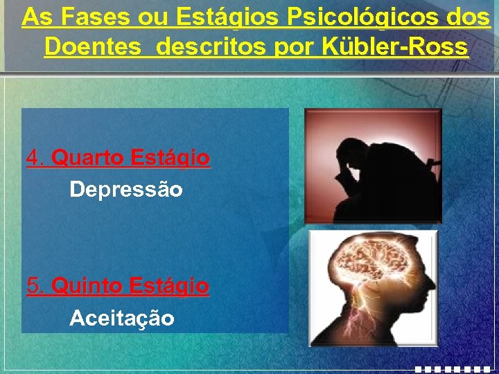 As Fases ou Estágios Psicológicos dos Doentes descritos por Kübler-Ross 4. Quarto Estágio Depressão