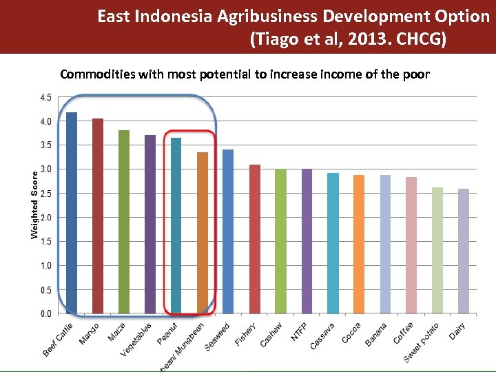 East Indonesia Agribusiness Development Option (Tiago et al, 2013. CHCG) Commodities with most potential