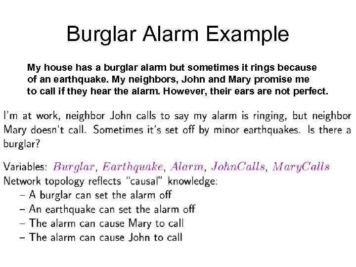 Burglar Alarm Example My house has a burglar alarm but sometimes it rings because