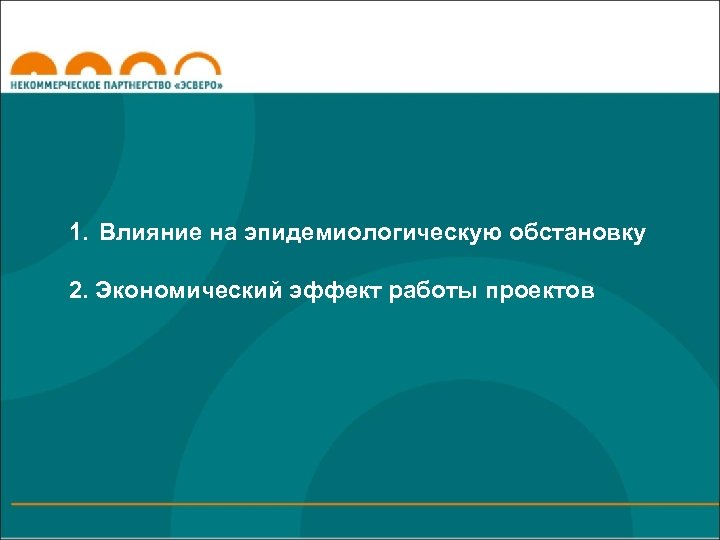 1. Влияние на эпидемиологическую обстановку 2. Экономический эффект работы проектов 