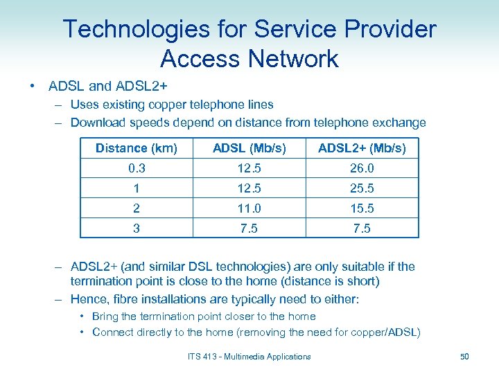 Technologies for Service Provider Access Network • ADSL and ADSL 2+ – Uses existing