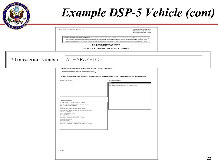 Example DSP-5 Vehicle (cont) 22 