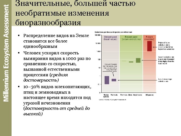 Значительные, большей частью необратимые изменения биоразнообразия § Распределение видов на Земле становится все более