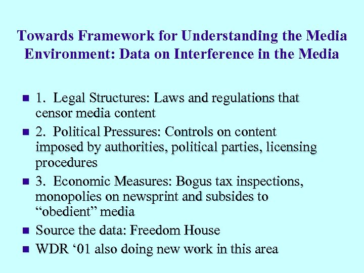 Towards Framework for Understanding the Media Environment: Data on Interference in the Media n
