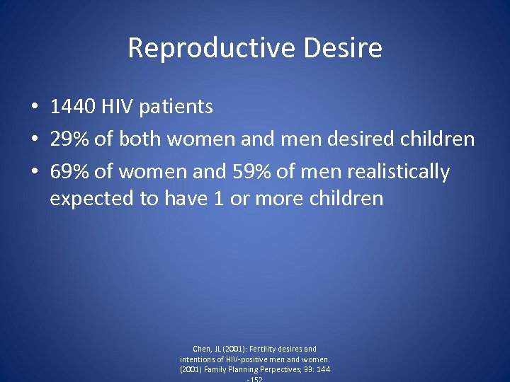 Reproductive Desire • 1440 HIV patients • 29% of both women and men desired