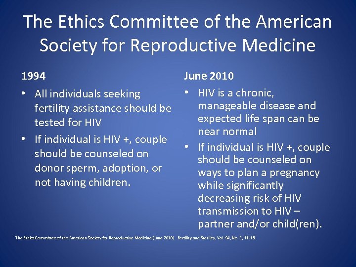 The Ethics Committee of the American Society for Reproductive Medicine 1994 • All individuals