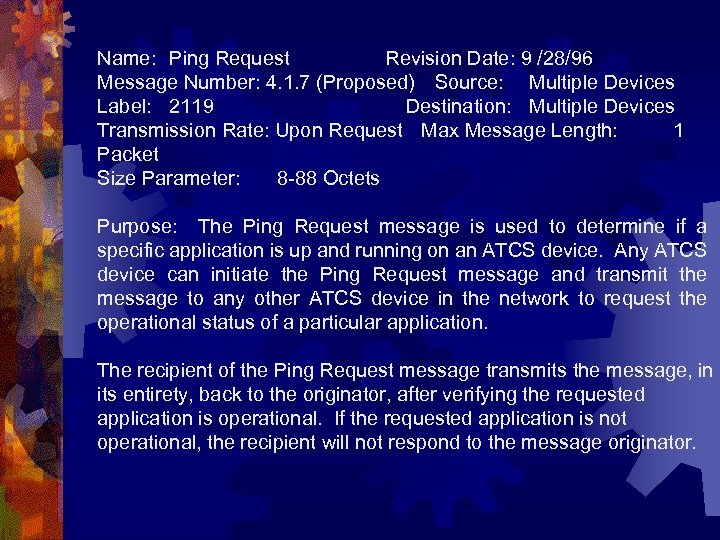 Name: Ping Request Revision Date: 9 /28/96 Message Number: 4. 1. 7 (Proposed) Source: