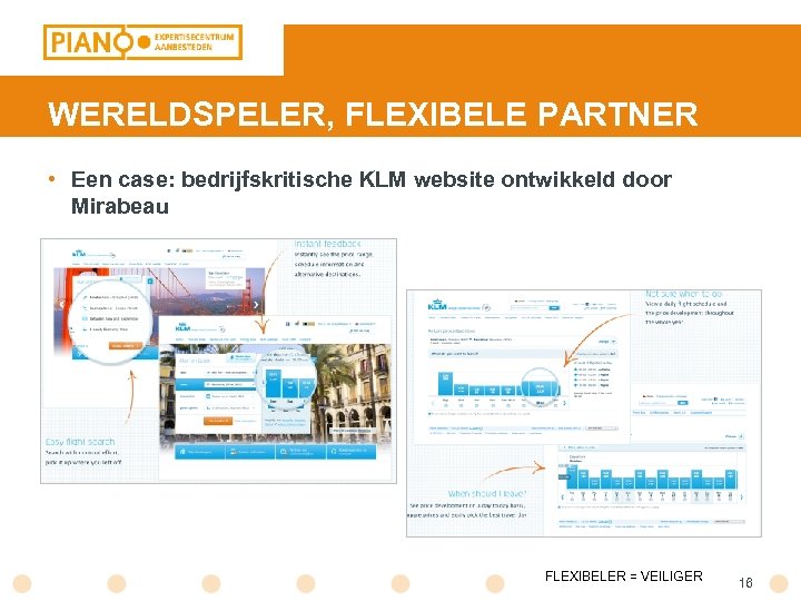 WERELDSPELER, FLEXIBELE PARTNER • Een case: bedrijfskritische KLM website ontwikkeld door Mirabeau Titel van