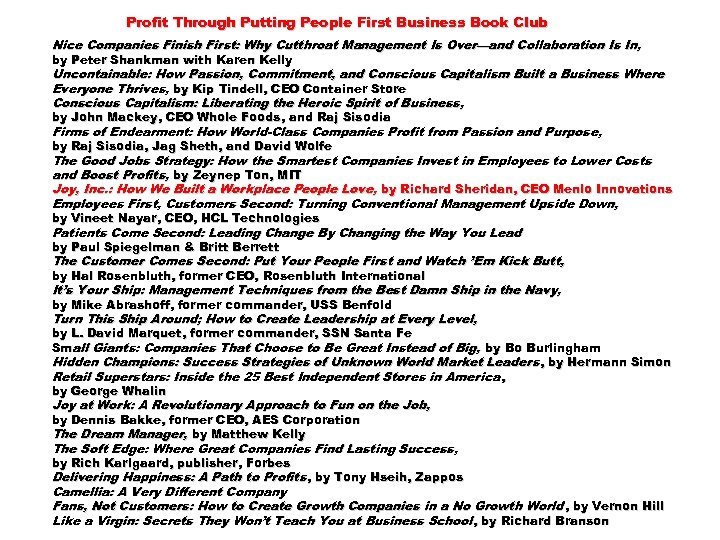 Profit Through Putting People First Business Book Club Nice Companies Finish First: Why Cutthroat