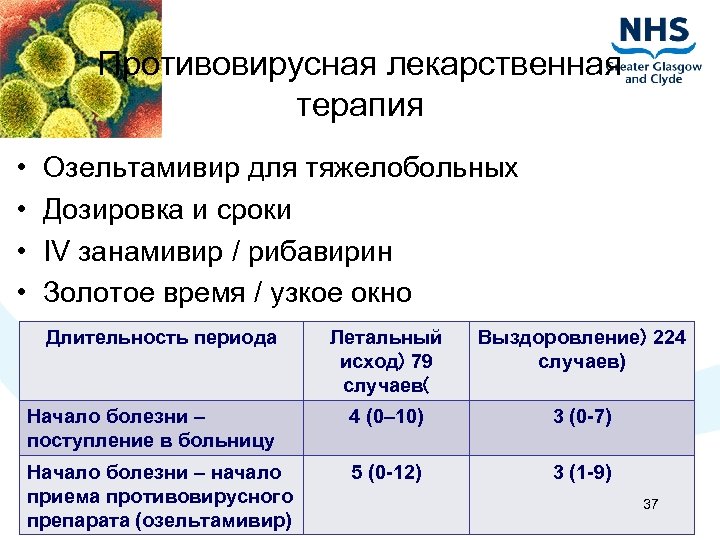 Противовирусная лекарственная терапия • • Озельтамивир для тяжелобольных Дозировка и сроки IV занамивир /