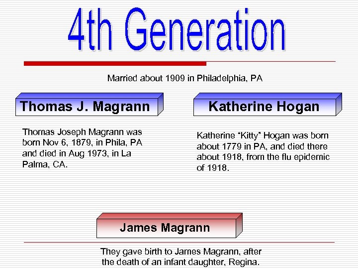 Married about 1909 in Philadelphia, PA Thomas J. Magrann Katherine Hogan Thomas Joseph Magrann